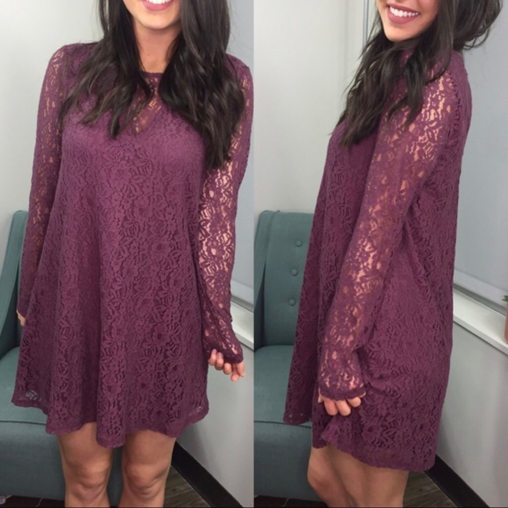 Altar’d State Lace Long Sleeve Dress in Plum
